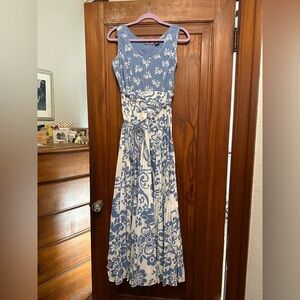 Phool Floral Blue and White Maxi Dress 100% cotton